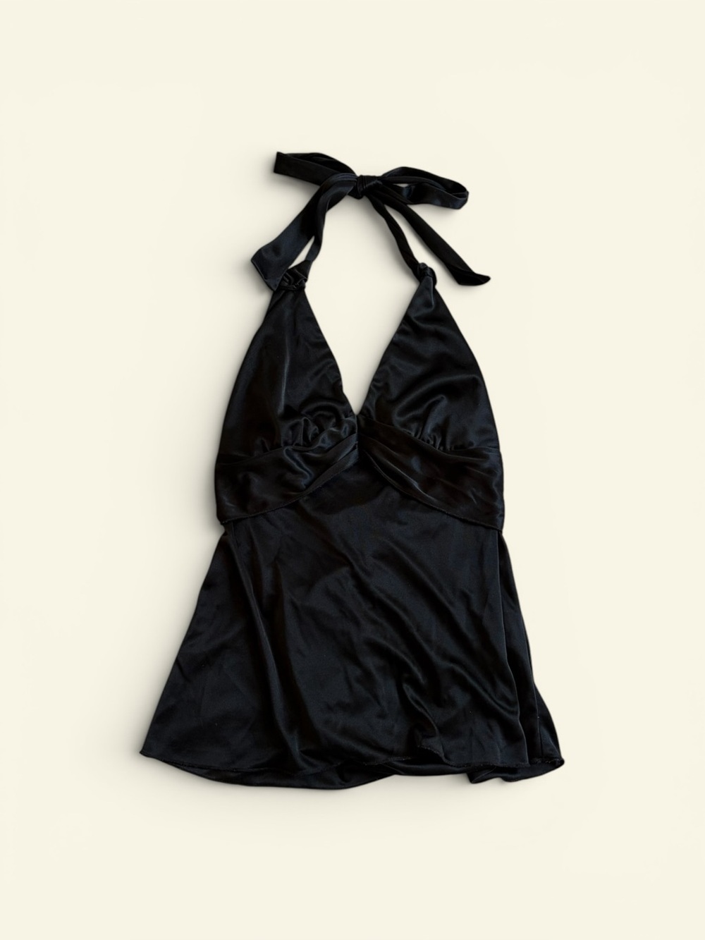 Vintage Y2K Kut From The Kloth Black Satin Halter Top Size M Tie Back Going Out
